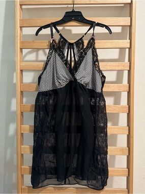 Cacique Black Lace Chemise with Black-and-White Gingham Bodice